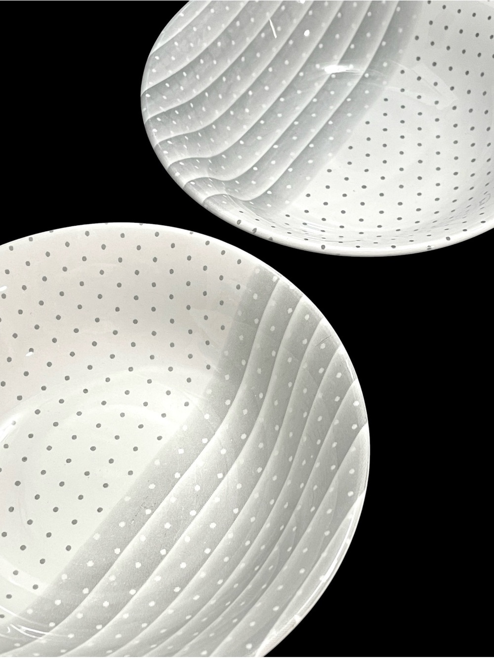 Vintage 1960s Shades Gray Churchill Coupe Cereal Bowl 2x Gray White Stripes Dots